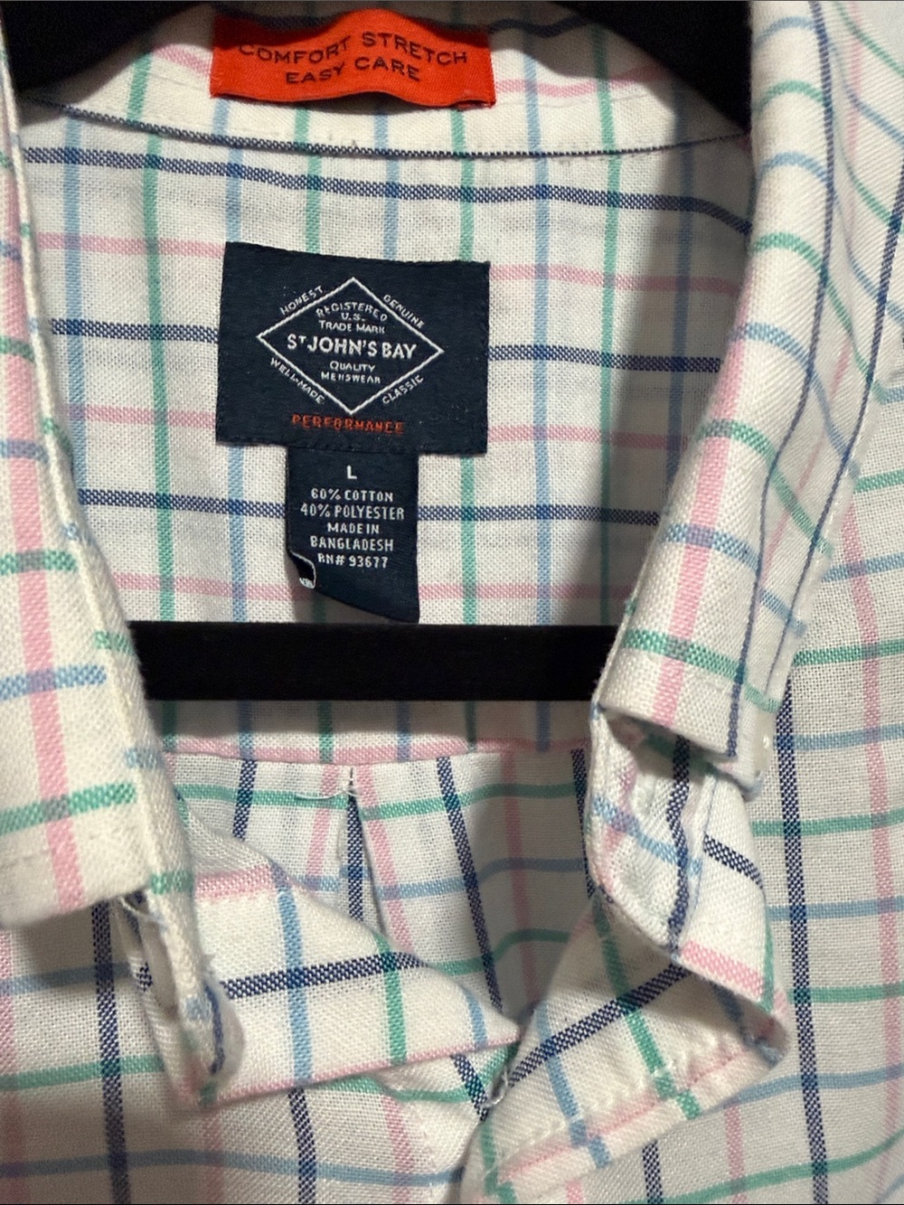 St. John's Bay White Plaid Button-Down Shirt with Blue, Pink & Green Stripes